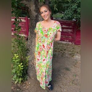 Coldwater Creek Floral Linen Maxi Dress-Size 10